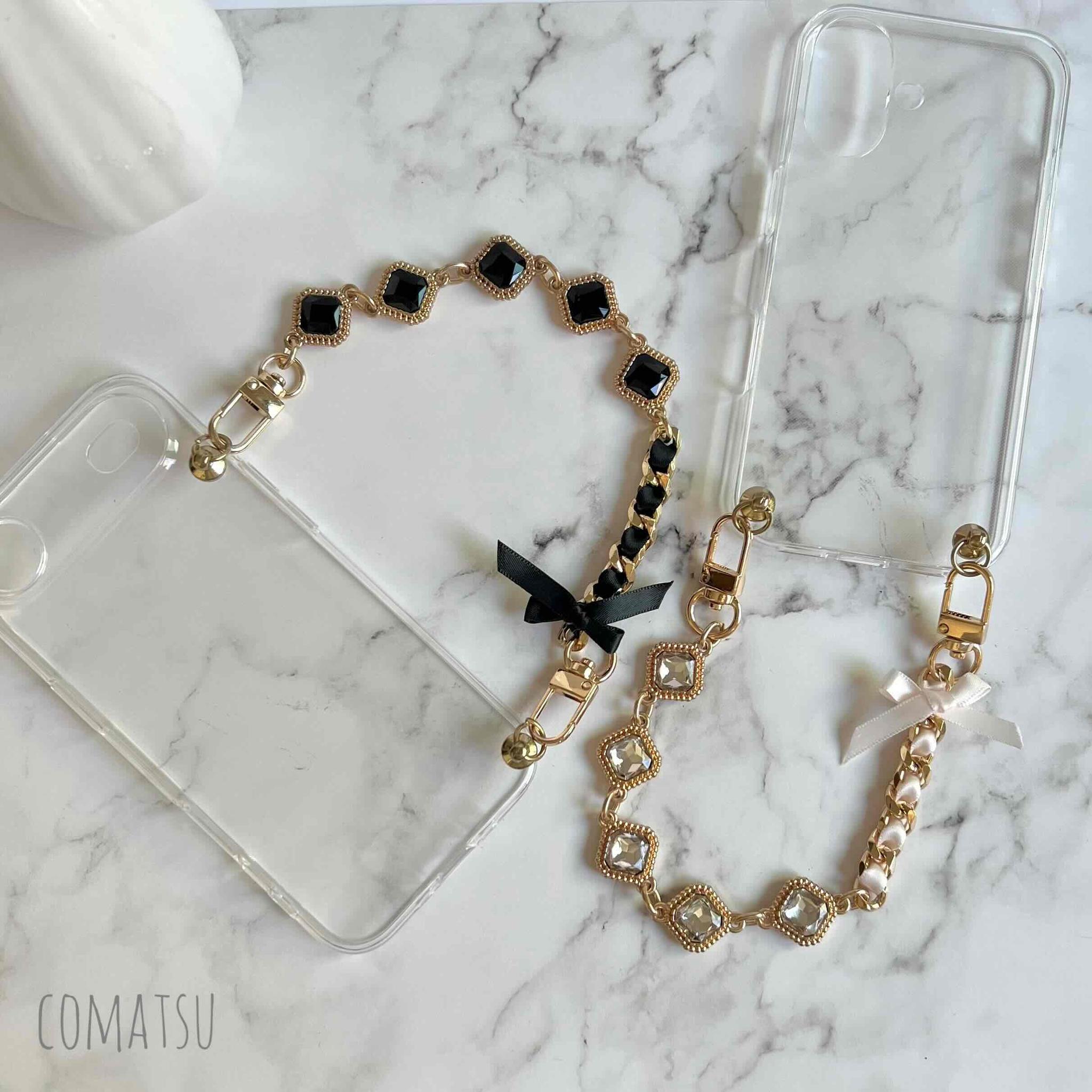 キラキラcharmmyりぼん ハンドストラップ付きスマホケース 落下防止スマホストラップ付きスマホカバー | 4枚目